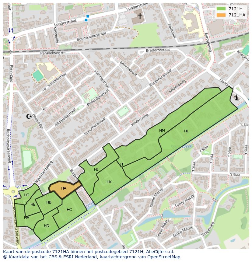 Afbeelding van het postcodegebied 7121 HA op de kaart.