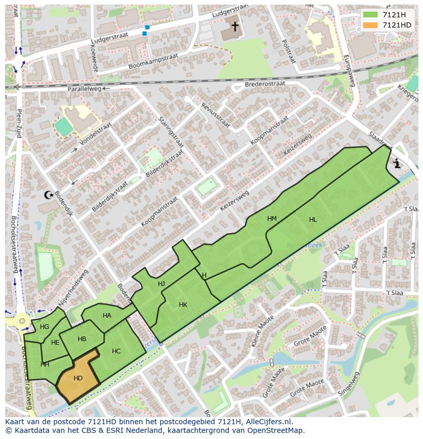 Afbeelding van het postcodegebied 7121 HD op de kaart.