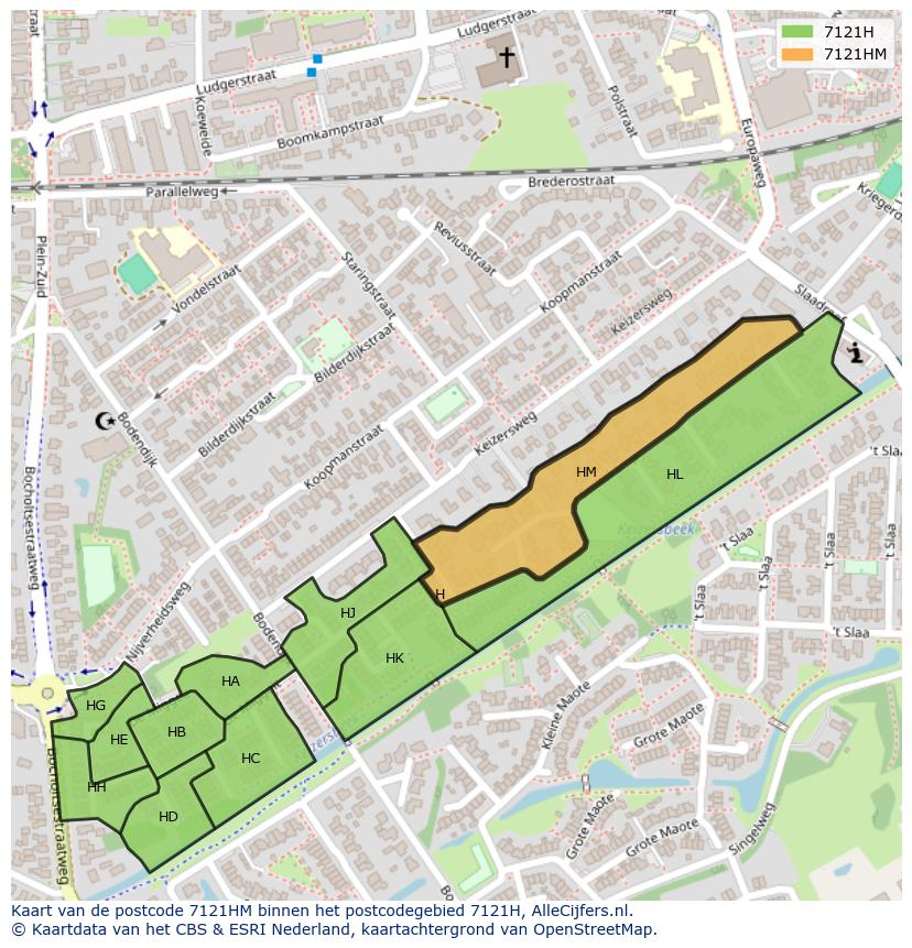 Afbeelding van het postcodegebied 7121 HM op de kaart.