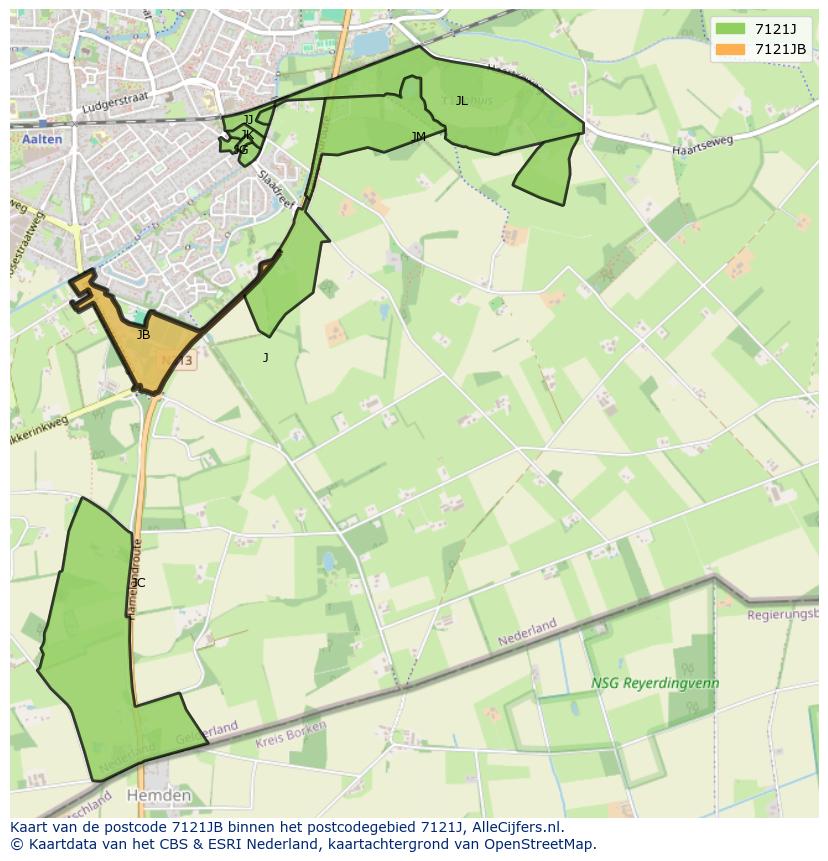 Afbeelding van het postcodegebied 7121 JB op de kaart.