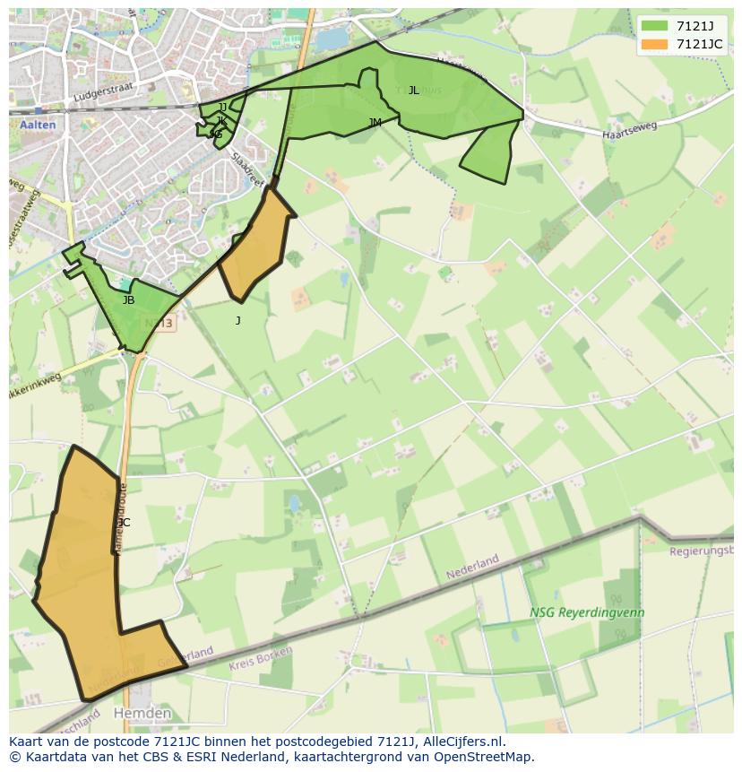 Afbeelding van het postcodegebied 7121 JC op de kaart.