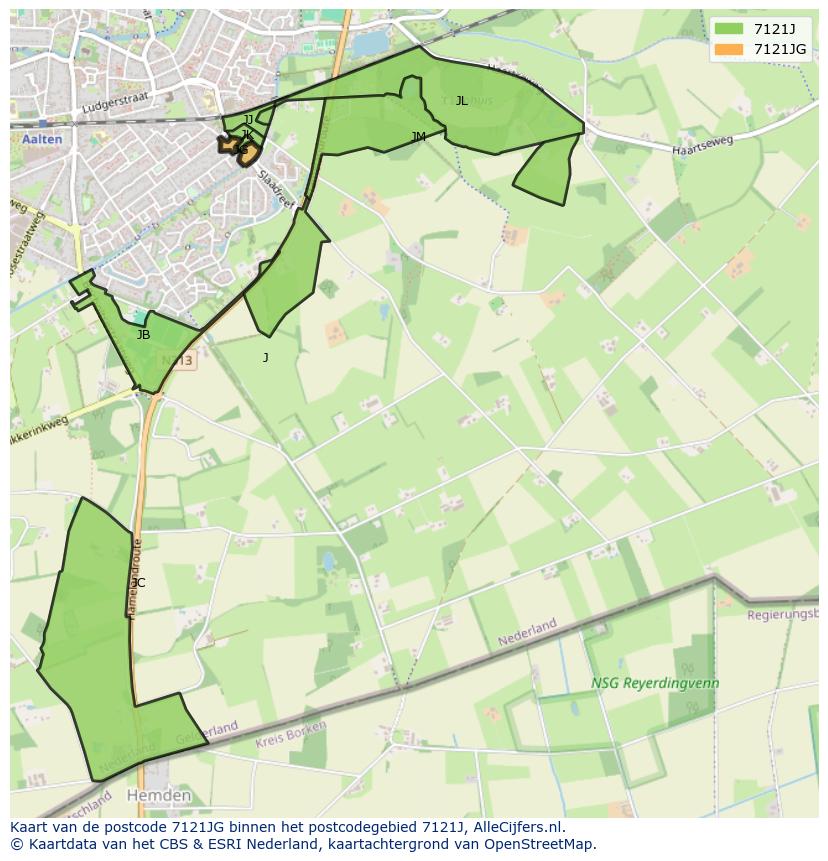 Afbeelding van het postcodegebied 7121 JG op de kaart.
