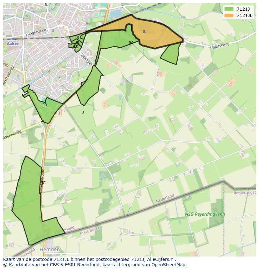 Afbeelding van het postcodegebied 7121 JL op de kaart.
