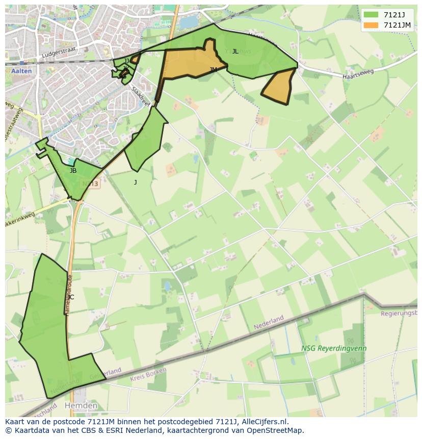 Afbeelding van het postcodegebied 7121 JM op de kaart.