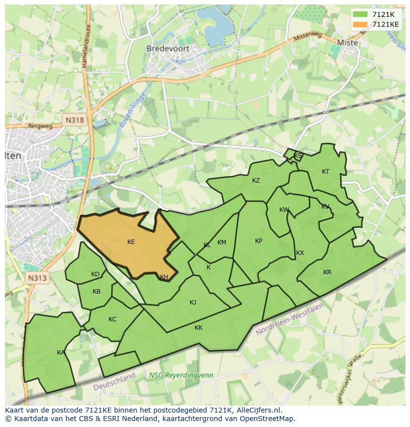 Afbeelding van het postcodegebied 7121 KE op de kaart.