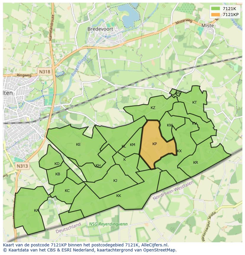 Afbeelding van het postcodegebied 7121 KP op de kaart.