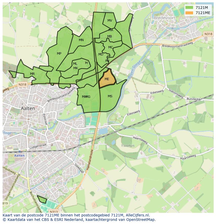Afbeelding van het postcodegebied 7121 ME op de kaart.