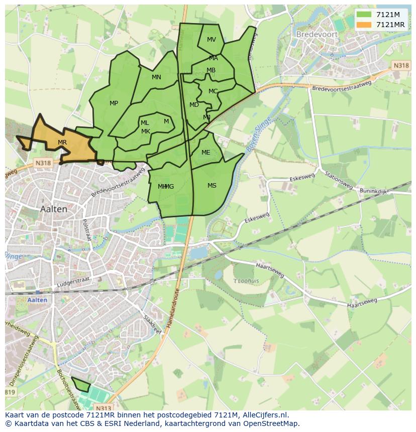 Afbeelding van het postcodegebied 7121 MR op de kaart.
