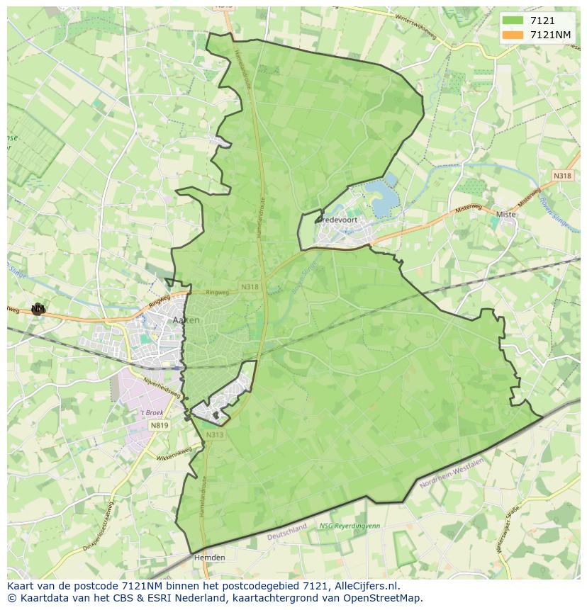 Afbeelding van het postcodegebied 7121 NM op de kaart.