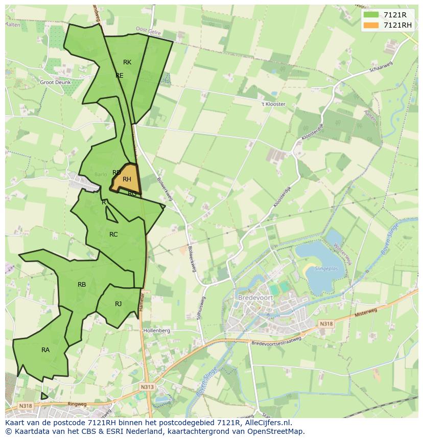 Afbeelding van het postcodegebied 7121 RH op de kaart.