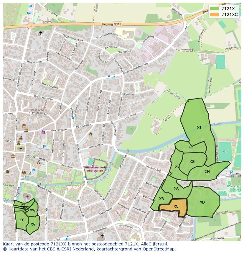 Afbeelding van het postcodegebied 7121 XC op de kaart.