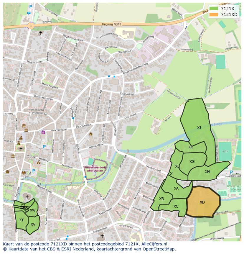 Afbeelding van het postcodegebied 7121 XD op de kaart.