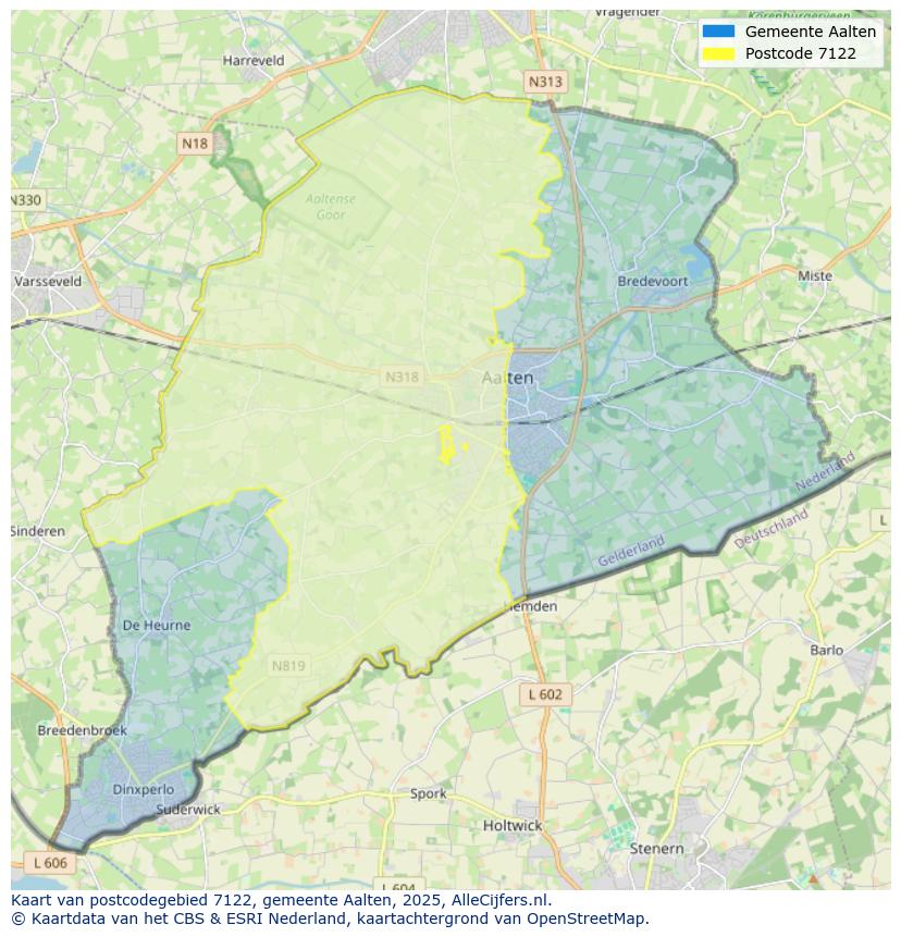 Afbeelding van het postcodegebied 7122 op de kaart.