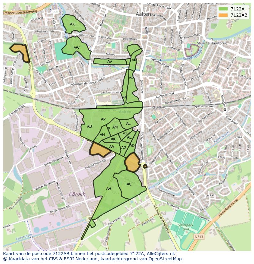 Afbeelding van het postcodegebied 7122 AB op de kaart.