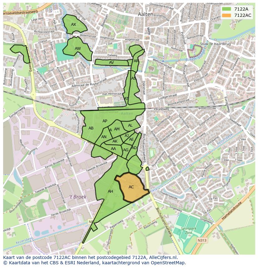 Afbeelding van het postcodegebied 7122 AC op de kaart.