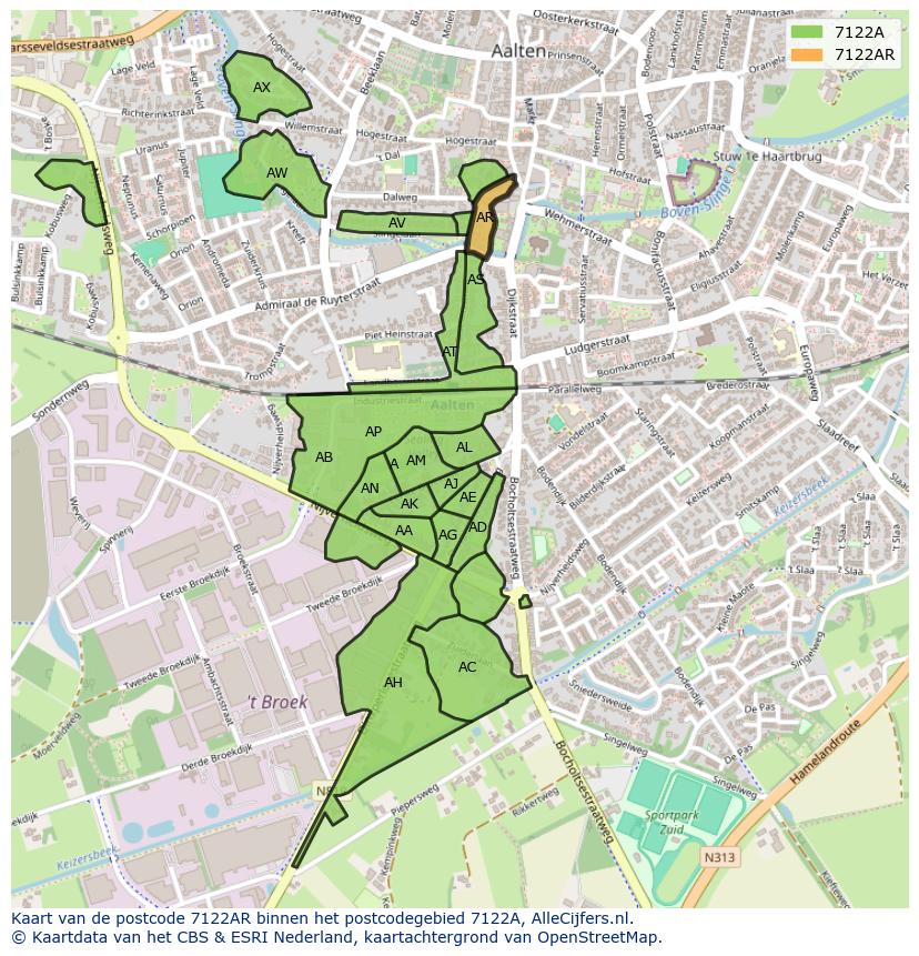 Afbeelding van het postcodegebied 7122 AR op de kaart.