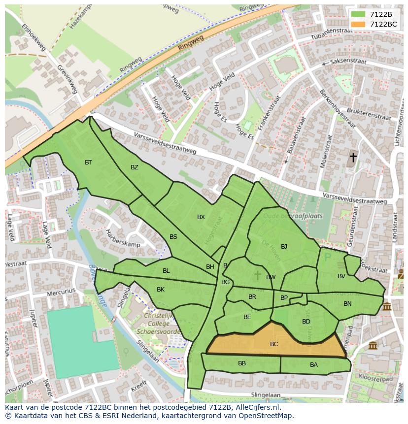 Afbeelding van het postcodegebied 7122 BC op de kaart.