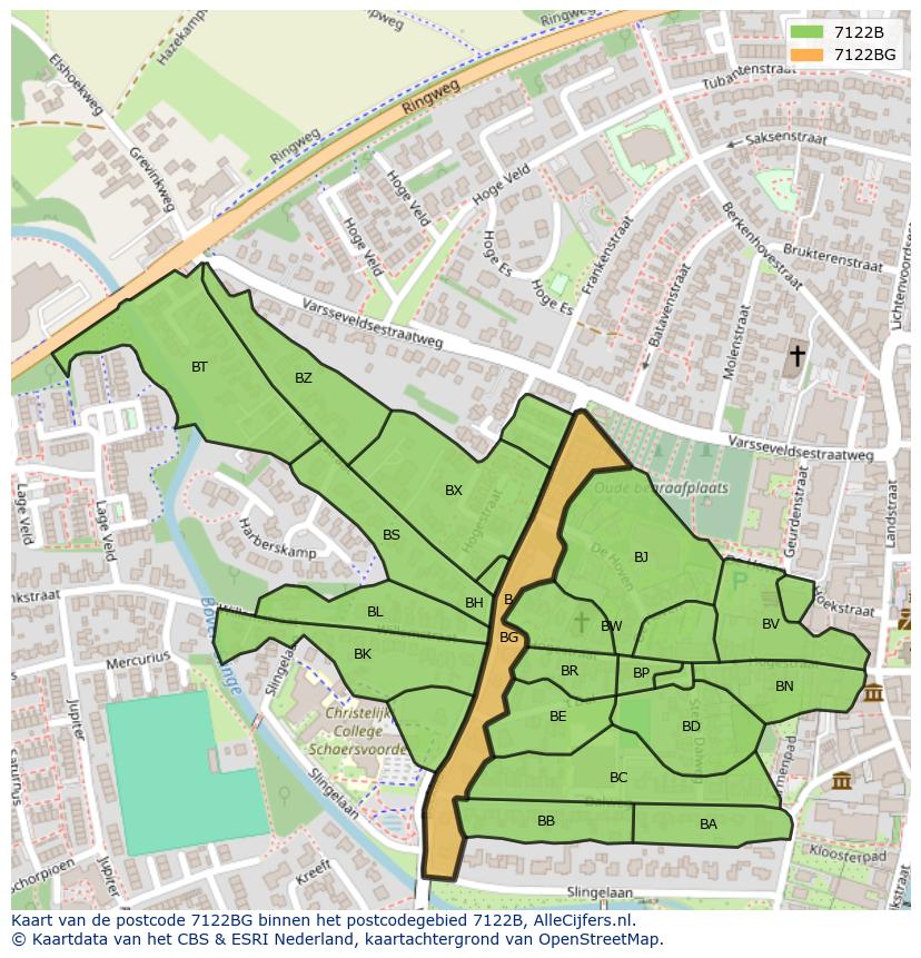 Afbeelding van het postcodegebied 7122 BG op de kaart.