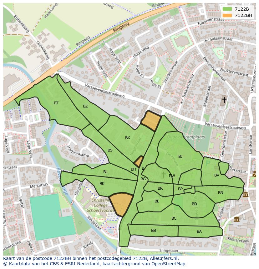Afbeelding van het postcodegebied 7122 BH op de kaart.