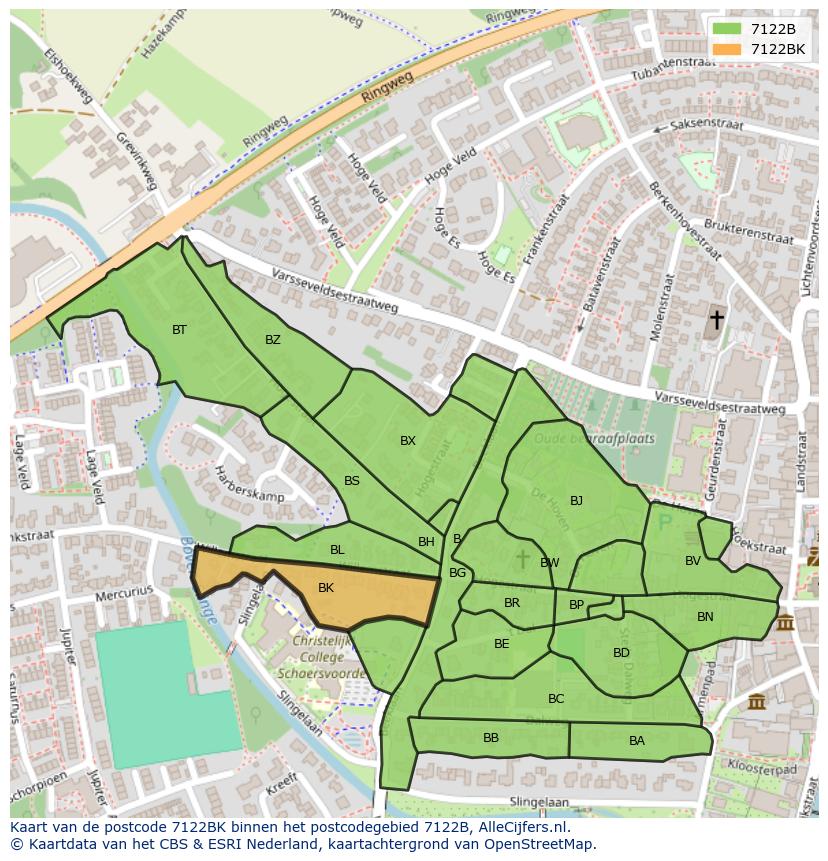Afbeelding van het postcodegebied 7122 BK op de kaart.
