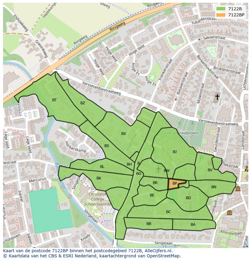 Afbeelding van het postcodegebied 7122 BP op de kaart.