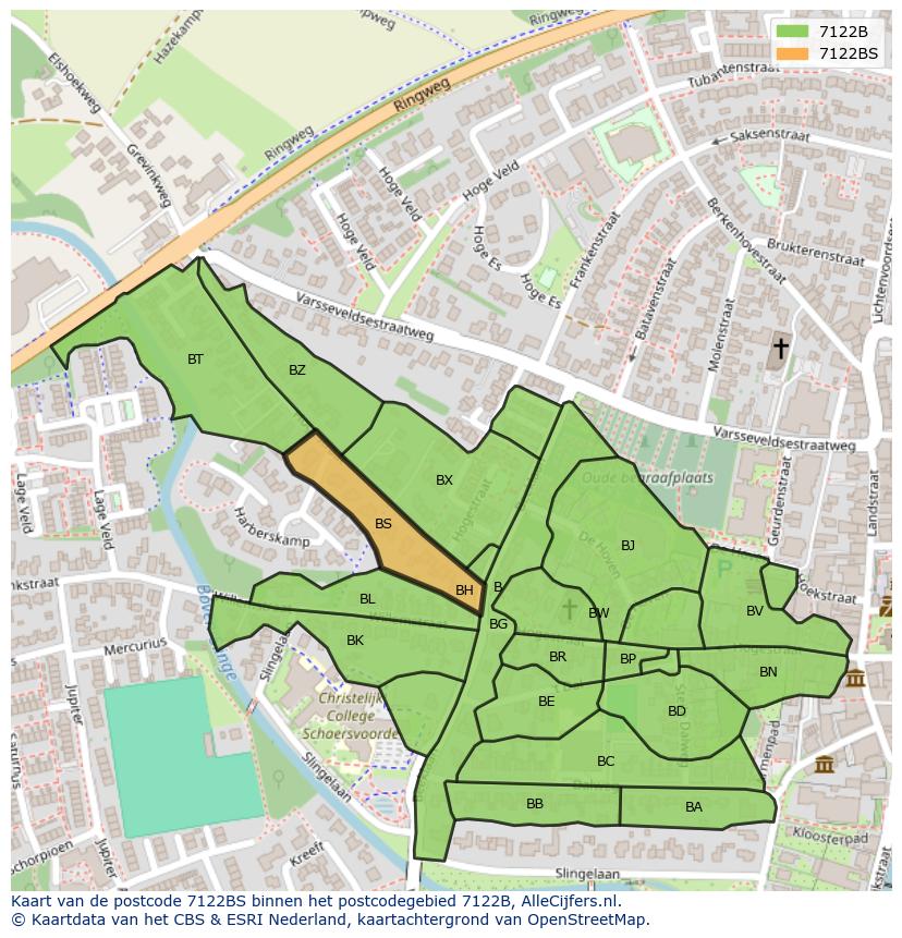 Afbeelding van het postcodegebied 7122 BS op de kaart.