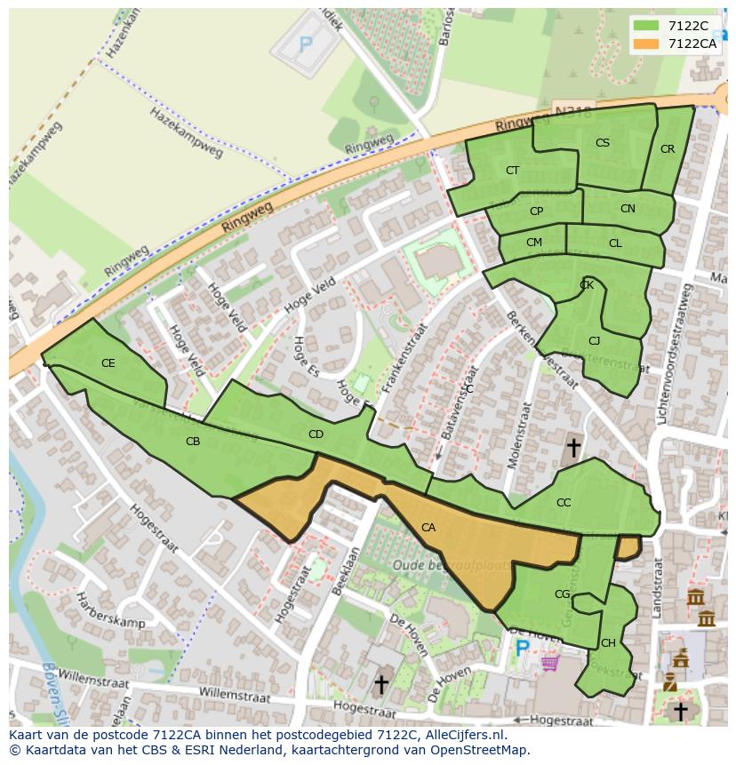 Afbeelding van het postcodegebied 7122 CA op de kaart.