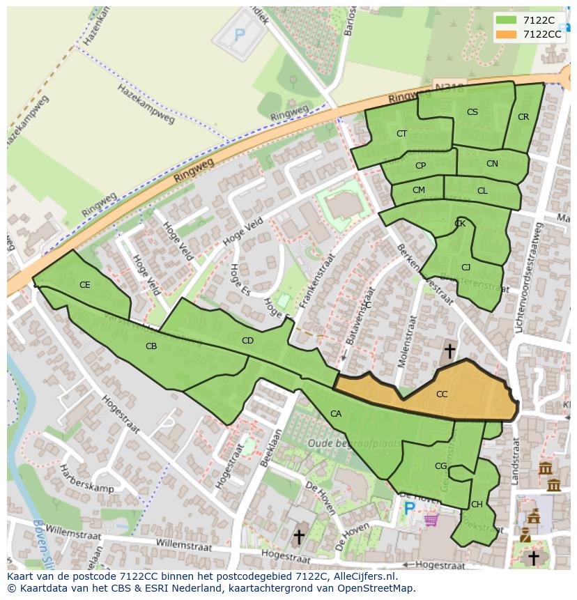 Afbeelding van het postcodegebied 7122 CC op de kaart.