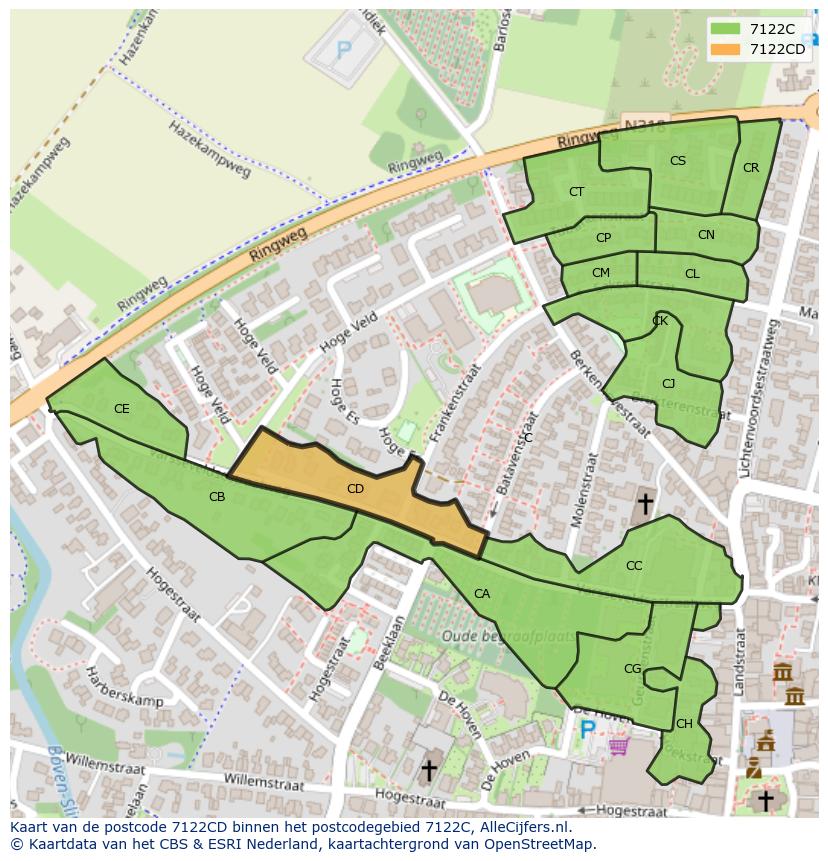Afbeelding van het postcodegebied 7122 CD op de kaart.