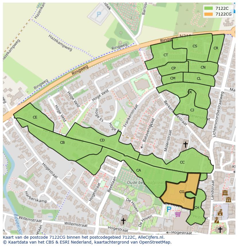 Afbeelding van het postcodegebied 7122 CG op de kaart.