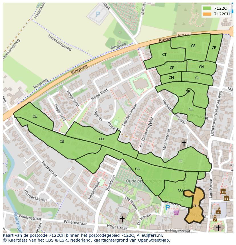 Afbeelding van het postcodegebied 7122 CH op de kaart.
