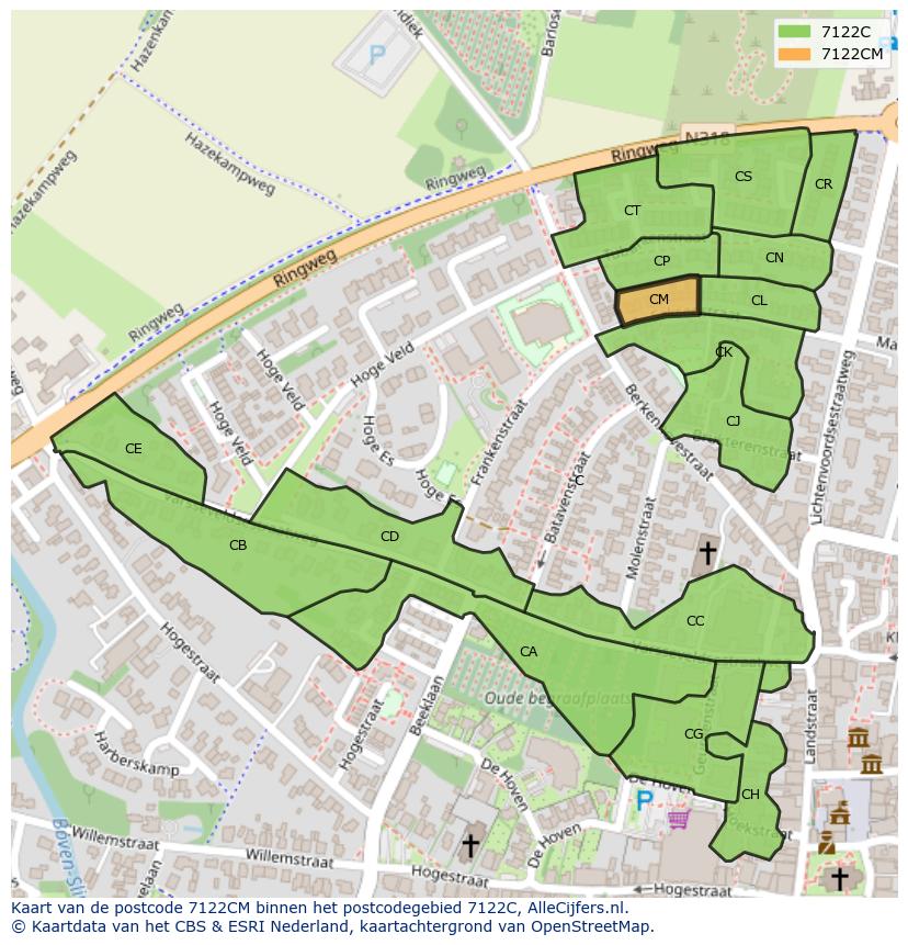 Afbeelding van het postcodegebied 7122 CM op de kaart.