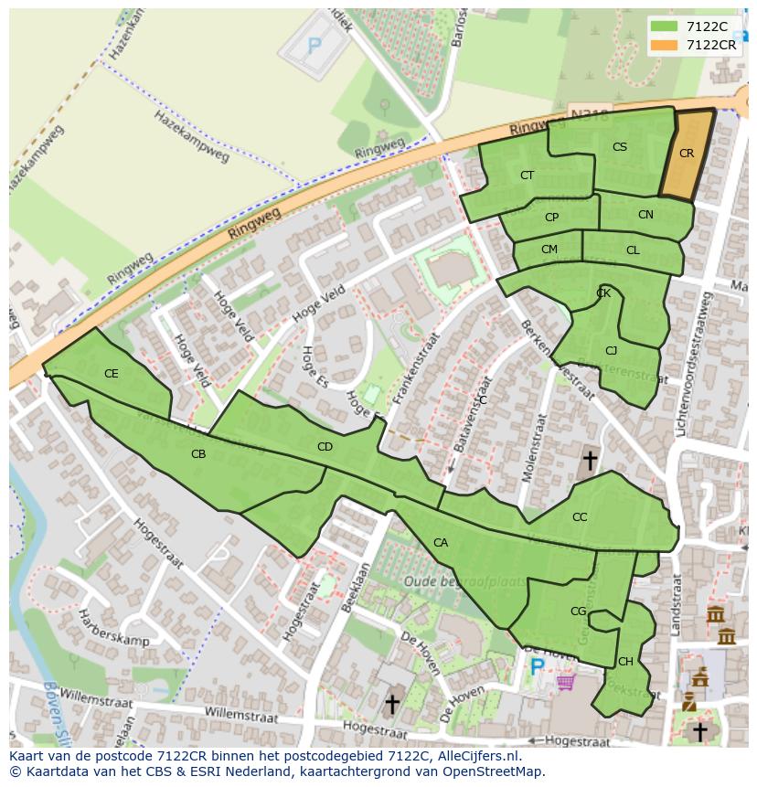 Afbeelding van het postcodegebied 7122 CR op de kaart.