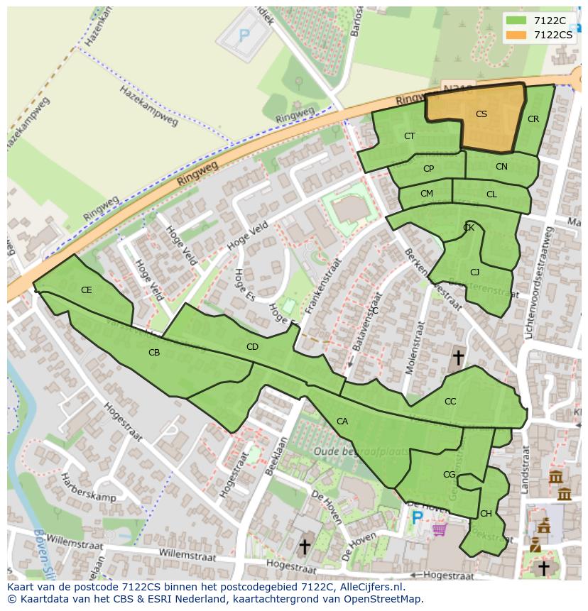 Afbeelding van het postcodegebied 7122 CS op de kaart.