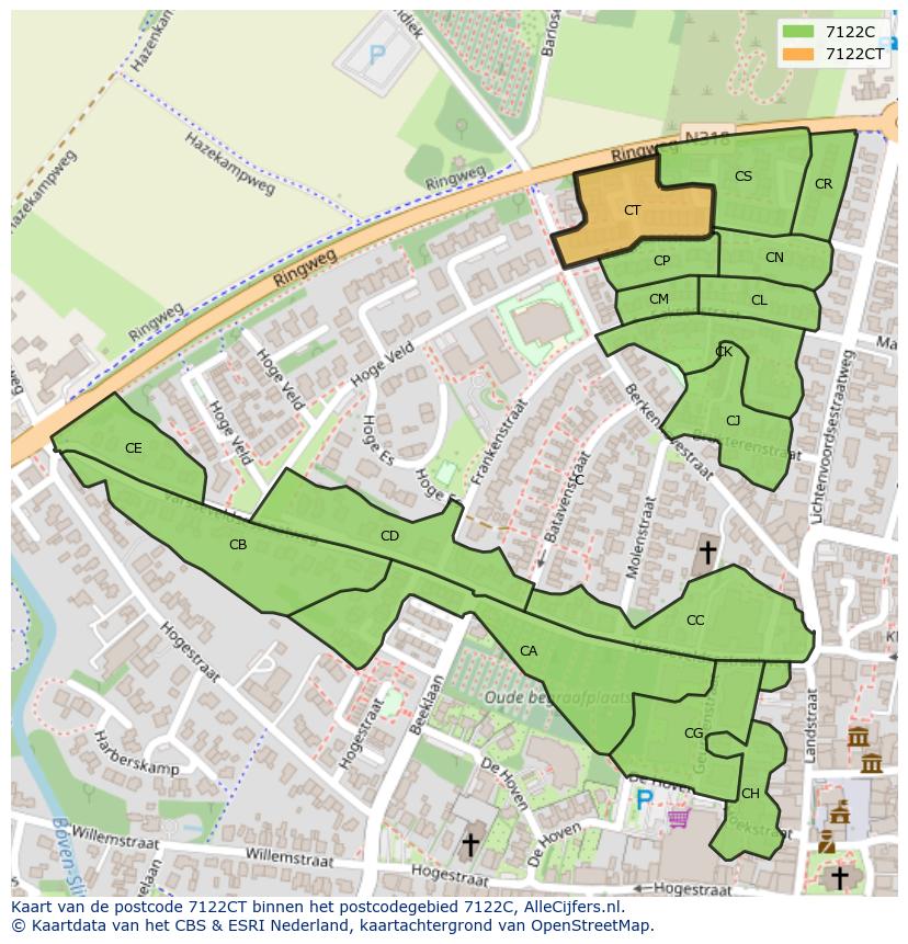 Afbeelding van het postcodegebied 7122 CT op de kaart.