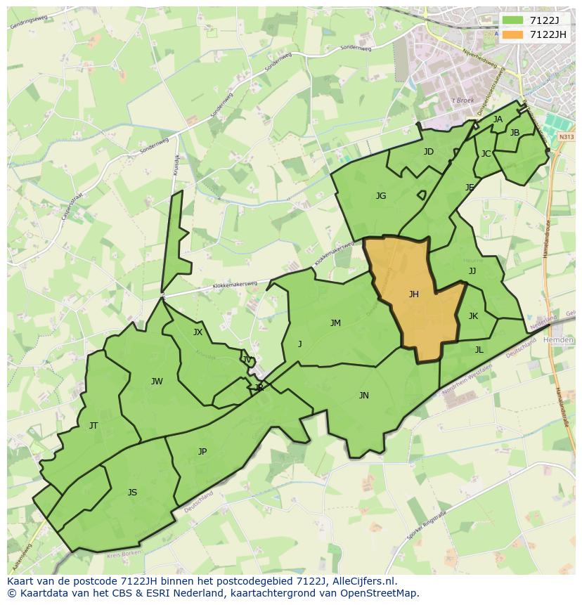 Afbeelding van het postcodegebied 7122 JH op de kaart.