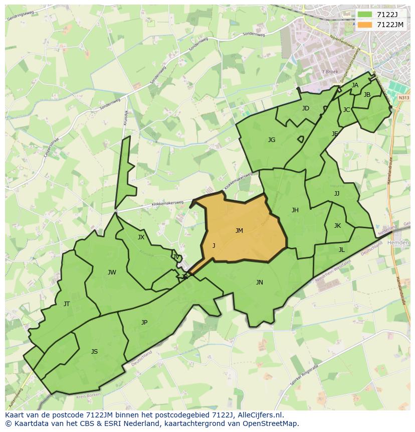 Afbeelding van het postcodegebied 7122 JM op de kaart.