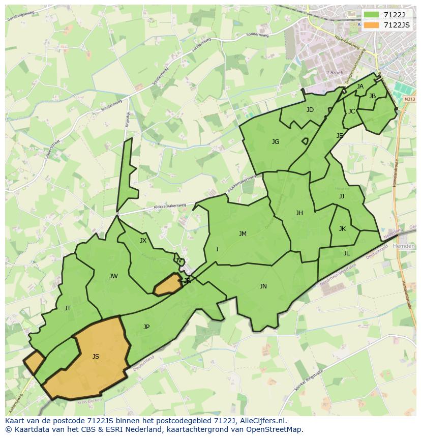 Afbeelding van het postcodegebied 7122 JS op de kaart.