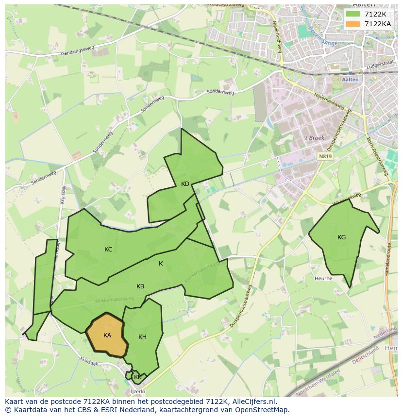 Afbeelding van het postcodegebied 7122 KA op de kaart.