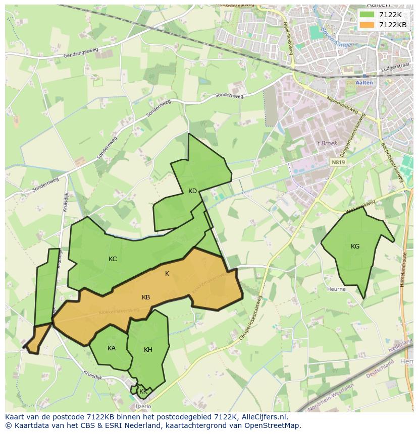 Afbeelding van het postcodegebied 7122 KB op de kaart.