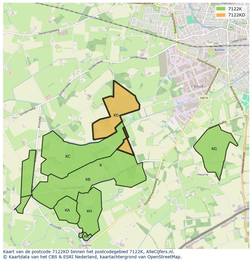 Afbeelding van het postcodegebied 7122 KD op de kaart.