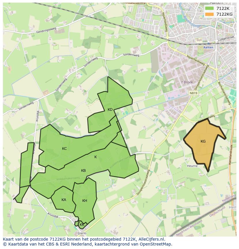 Afbeelding van het postcodegebied 7122 KG op de kaart.