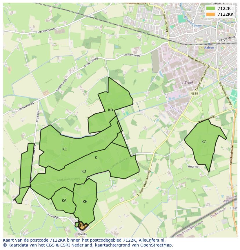 Afbeelding van het postcodegebied 7122 KK op de kaart.