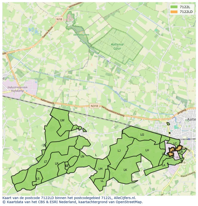 Afbeelding van het postcodegebied 7122 LD op de kaart.