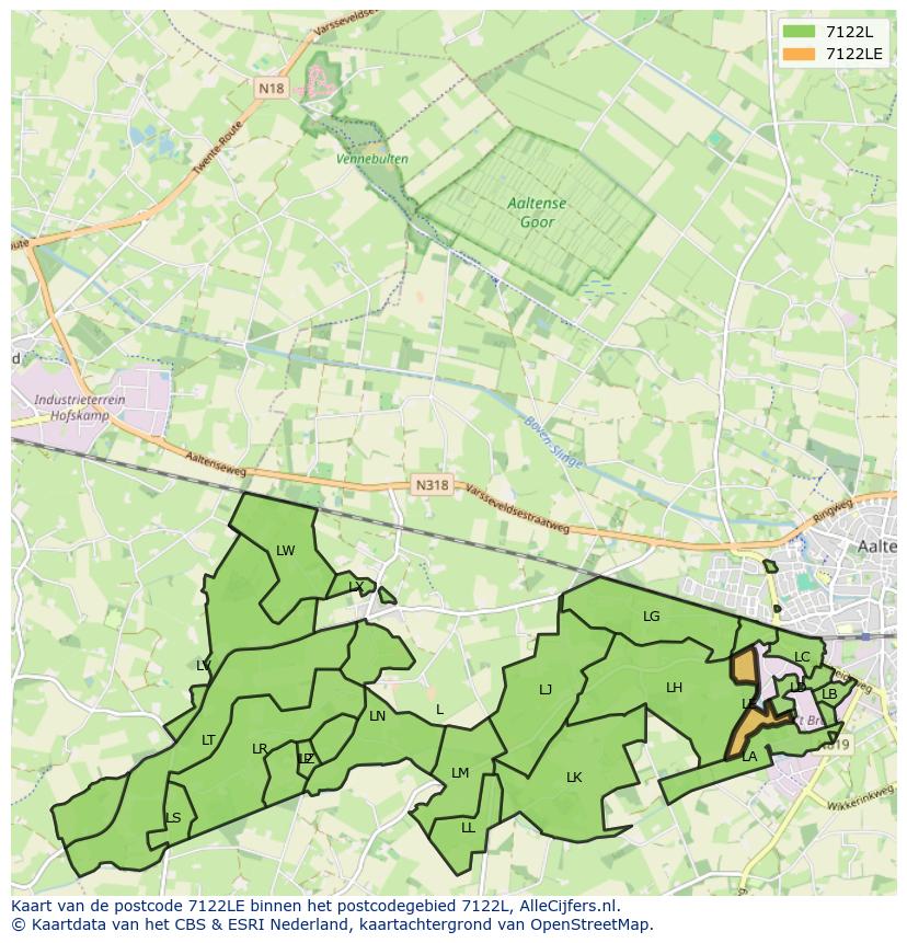 Afbeelding van het postcodegebied 7122 LE op de kaart.