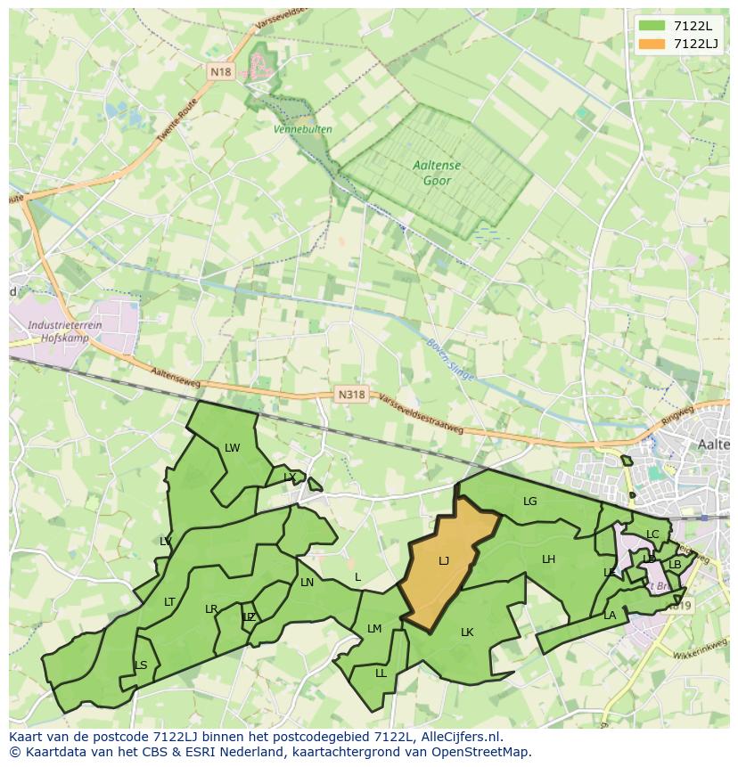 Afbeelding van het postcodegebied 7122 LJ op de kaart.