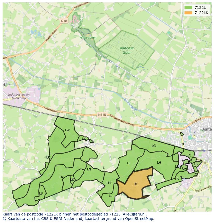 Afbeelding van het postcodegebied 7122 LK op de kaart.