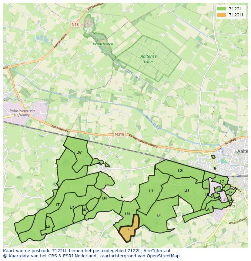 Afbeelding van het postcodegebied 7122 LL op de kaart.