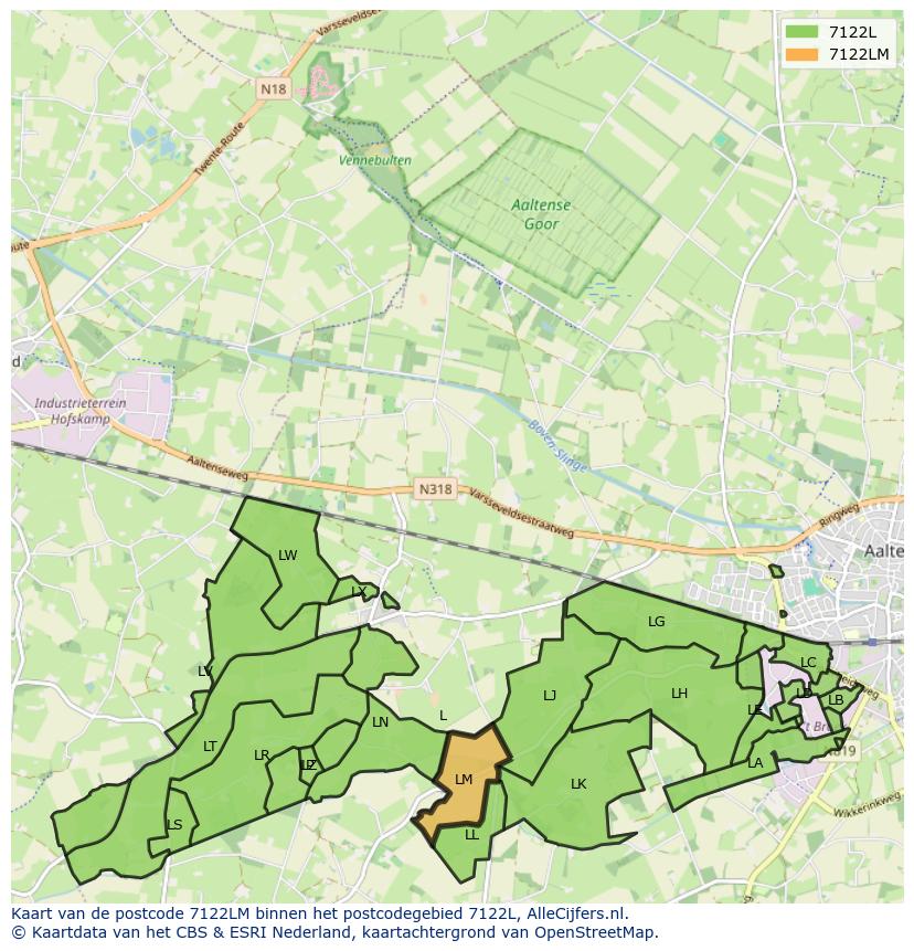 Afbeelding van het postcodegebied 7122 LM op de kaart.