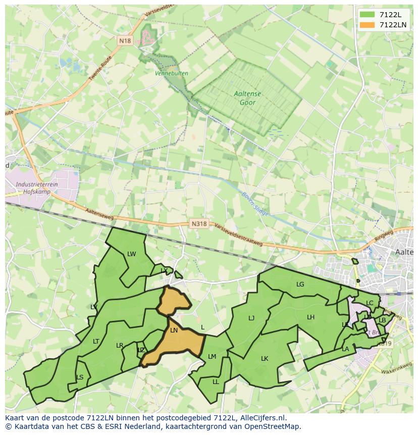 Afbeelding van het postcodegebied 7122 LN op de kaart.